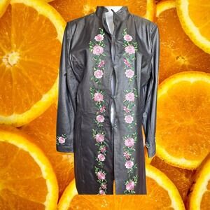 Spiegel Clifford&Wills Leather Coat Floral‎ Embroidered Jacket Duster 16
